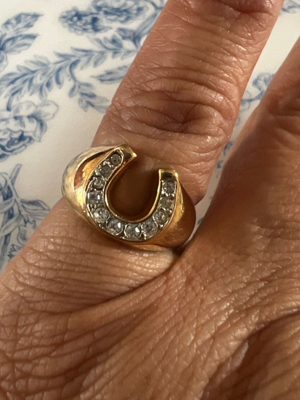 Gold Tone Horseshoe CZ Ring Lucky Pave Set 18K HGE Sizes 3.75 & 4.75